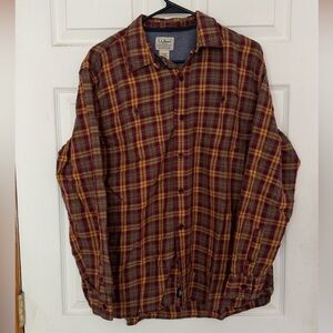 L.L. Bean Maroon and Mustard Plaid Shirt
